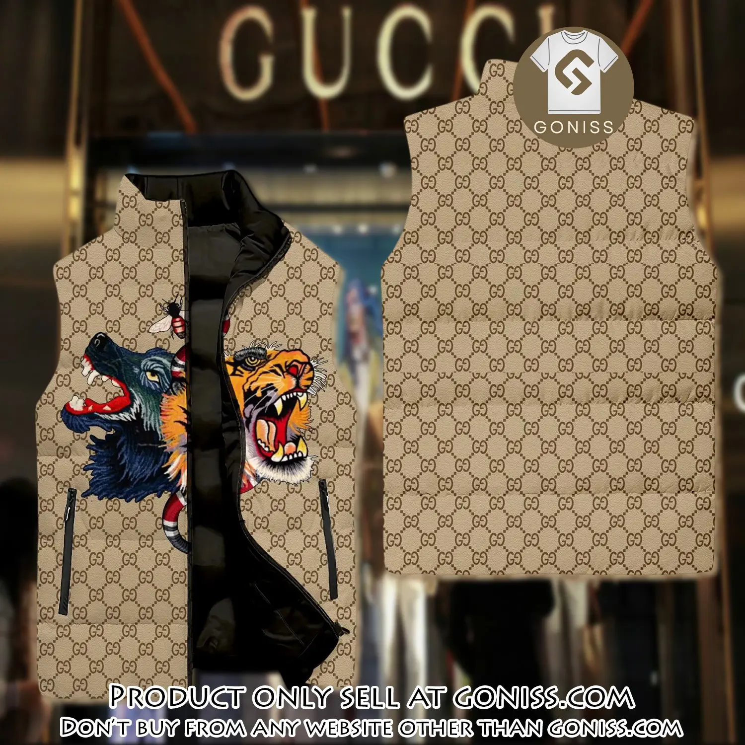 Gucci tiger & wolf luxury brand 3d sleeveless down jacket gn1012196